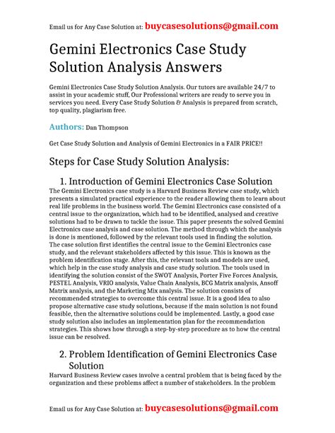 Gemini Electronics Case Study Solution and Analysis of Harvard .